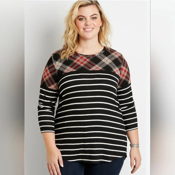 Maurices 24/7 Plaid Stripe Blocked Football Sweater XL - Picture 2 of 6